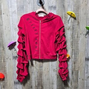 5/$25 Gritty Soul Red Ruffle Sleeve Cropped Jacket Hoodie